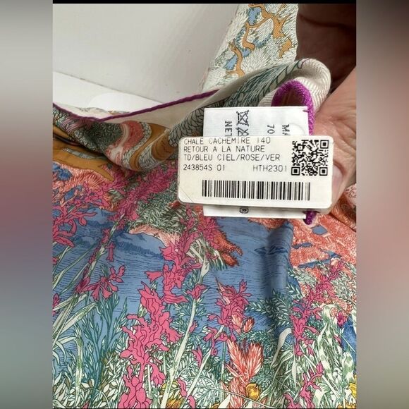 Hermes Shawl Scarf Retour a la Nature Stole Floral Cashmere Silk Auth 140 cm - Picture 2 of 9
